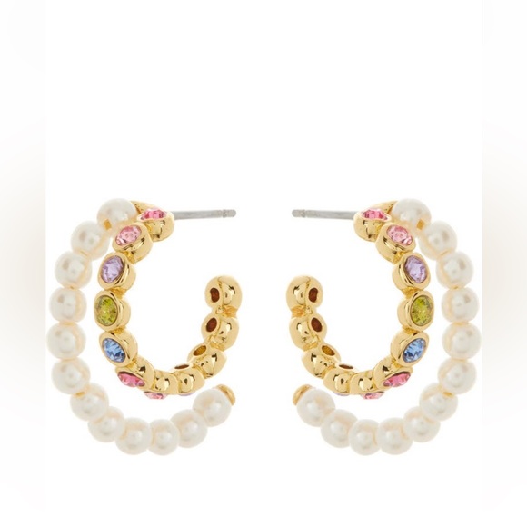 kate spade Jewelry - New KATE SPADE NY imitation pearl & colorful double row hoop earrings